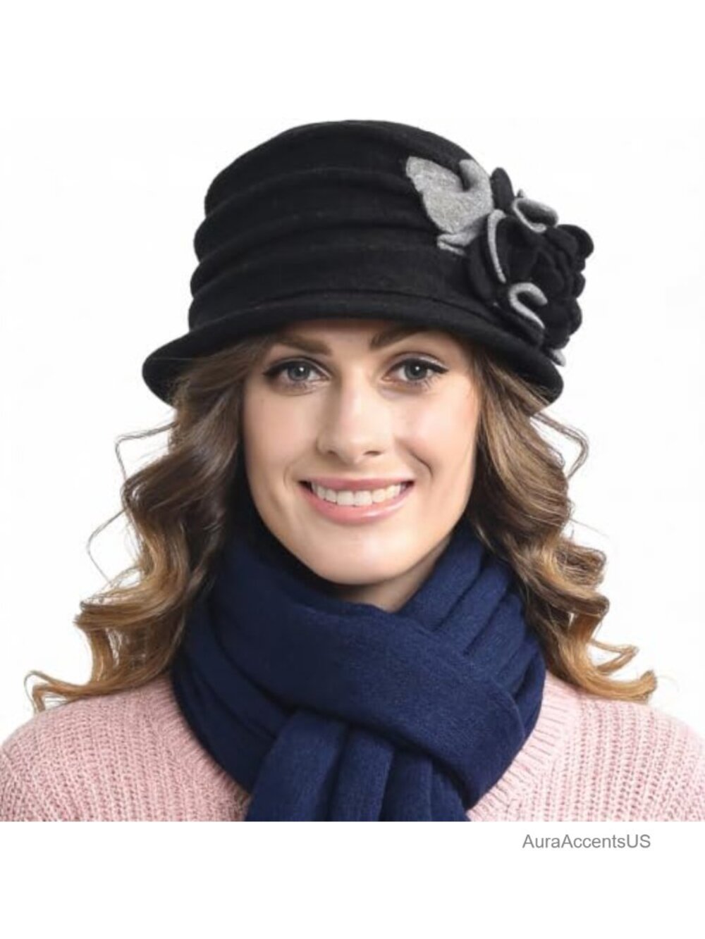 Vintage Wool Cloche Winter Dress Hat 1920s Floral Crushable Packable